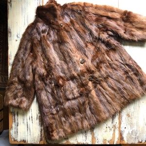 VINTAGE Fur Hudson's Bay Co A-line Swing Coat blended Muskrat Size M/L EUC